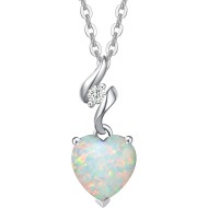 AGVANA 14 K massiver Weißgold-Diamant-Edelstein-Anhänger mit Sterling-Silber-Kette, 8 mm Herz-Geburtsstein-Halskette, edler Schmuck, Jahrestag, Geburtstag, Geschenke für Frauen, Mutter, Ehefrau