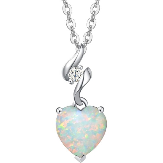 AGVANA 14 K massiver Weißgold-Diamant-Edelstein-Anhänger mit Sterling-Silber-Kette, 8 mm Herz-Geburtsstein-Halskette, edler Schmuck, Jahrestag, Geburtstag, Geschenke für Frauen, Mutter, Ehefrau AGVANA 14 K massiver Weißgold-Diamant-Edelstein-Anhänger mit Sterling-Silber-Kette, 8 mm Herz-Geburtsstein-Halskette, edler Schmuck, Jahrestag, Geburtstag, Geschenke für Frauen, Mutter, Ehefrau