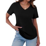 Damen-T-Shirts, V-Ausschnitt, kurze Ärmel, Baumwoll-Tops, Sommer, abgerundeter Saum, trendiges Basic-T-Shirt, S-XXL Damen-T-Shirts, V-Ausschnitt, kurze Ärmel, Baumwoll-Tops, Sommer, abgerundeter Saum, trendiges Basic-T-Shirt, S-XXL