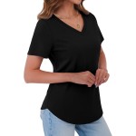 Damen-T-Shirts, V-Ausschnitt, kurze Ärmel, Baumwoll-Tops, Sommer, abgerundeter Saum, trendiges Basic-T-Shirt, S-XXL Damen-T-Shirts, V-Ausschnitt, kurze Ärmel, Baumwoll-Tops, Sommer, abgerundeter Saum, trendiges Basic-T-Shirt, S-XXL