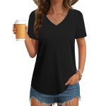 Damen-T-Shirts, V-Ausschnitt, kurze Ärmel, Baumwoll-Tops, Sommer, abgerundeter Saum, trendiges Basic-T-Shirt, S-XXL Damen-T-Shirts, V-Ausschnitt, kurze Ärmel, Baumwoll-Tops, Sommer, abgerundeter Saum, trendiges Basic-T-Shirt, S-XXL