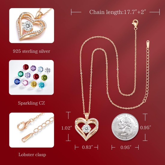 CDE Valentinstagsgeschenk Forever Love Herz-Halsketten für Frauen, Hochzeitstag, Geburtstag, Mütter, Weihnachtsgeschenke für Mutter, Mutter, Ehefrau, S925-Silberschmuck mit Geburtsstein-Anhänger CDE Valentinstagsgeschenk Forever Love Herz-Halsketten für Frauen, Hochzeitstag, Geburtstag, Mütter, Weihnachtsgeschenke für Mutter, Mutter, Ehefrau, S925-Silberschmuck mit Geburtsstein-Anhänger
