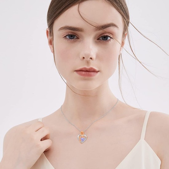 OCJ Geburtsstein-Halskette für Damen, 925er-Sterlingsilber, Rosen-Blumen-Herz-Anhänger-Halsketten, Jahrestags-Schmuck, Geburtstag, Weihnachtsgeschenke für Sie, Frau, Freundin