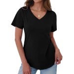 Damen-T-Shirts, V-Ausschnitt, kurze Ärmel, Baumwoll-Tops, Sommer, abgerundeter Saum, trendiges Basic-T-Shirt, S-XXL Damen-T-Shirts, V-Ausschnitt, kurze Ärmel, Baumwoll-Tops, Sommer, abgerundeter Saum, trendiges Basic-T-Shirt, S-XXL