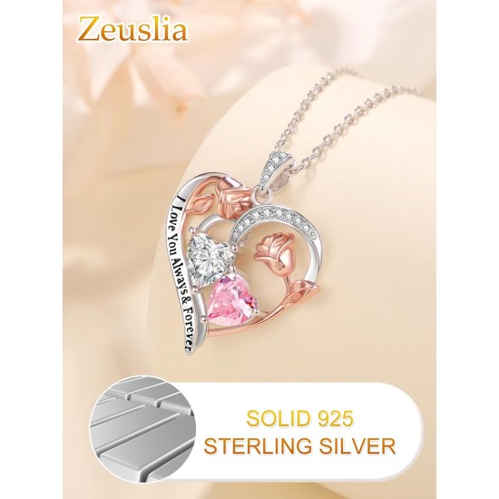 Valentinstagsgeschenke für die Frau, Halskette mit doppeltem Geburtsstein-Anhänger aus 925er-Sterlingsilber, Halskette „Ich liebe dich für immer und ewig“, Jahrestags- und Geburtstagsgeschenke für die Frau, die Freundin, die Mutter, sie