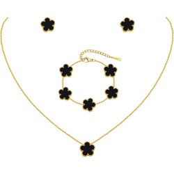 Gold-Halsketten-Armband-Ohrring-Set – 18 Karat vergoldetes Blumen-Armband, Kette, Edelstahl, nicht anlaufend, Blumen-Anhänger, Ohrstecker-Schmuck-Sets, Weihnachtsgeburtstag, Glücksgeschenk für Mutter, Ehefrau, Tochter, Freundin