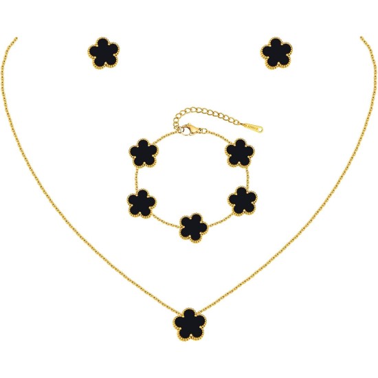 Gold-Halsketten-Armband-Ohrring-Set – 18 Karat vergoldetes Blumen-Armband, Kette, Edelstahl, nicht anlaufend, Blumen-Anhänger, Ohrstecker-Schmuck-Sets, Weihnachtsgeburtstag, Glücksgeschenk für Mutter, Ehefrau, Tochter, Freundin Gold-Halsketten-Armband-Ohrring-Set – 18 Karat vergoldetes Blumen-Armband, Kette, Edelstahl, nicht anlaufend, Blumen-Anhänger, Ohrstecker-Schmuck-Sets, Weihnachtsgeburtstag, Glücksgeschenk für Mutter, Ehefrau, Tochter, Freundin