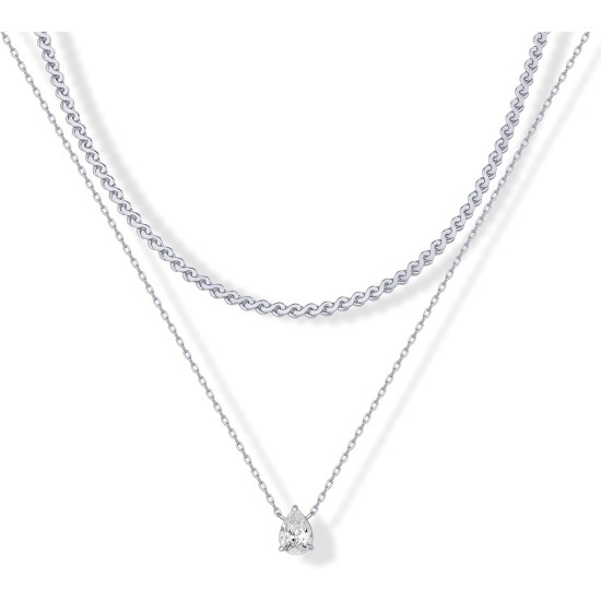 PAVOI 14K vergoldete, gedrehte Singapur-Kette, Layering-Choker mit rundem Solitär und Serpentinenkette, Layering-Choker mit Steinanhänger im Birnenschliff, Halsketten-Set für Damen |