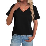 Damen-T-Shirts, V-Ausschnitt, kurze Ärmel, Baumwoll-Tops, Sommer, abgerundeter Saum, trendiges Basic-T-Shirt, S-XXL Damen-T-Shirts, V-Ausschnitt, kurze Ärmel, Baumwoll-Tops, Sommer, abgerundeter Saum, trendiges Basic-T-Shirt, S-XXL