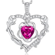 AGVANA Schmuck mit Geburtsstein Oktober, rosa Turmalin-Halskette für Frauen, Halskette mit Herz-Rosen-Blumen-Anhänger aus Sterlingsilber, Jahrestag, Geburtstag, Geschenke für Frauen, Ehefrau, Sie