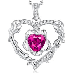 AGVANA Schmuck mit Geburtsstein Oktober, rosa Turmalin-Halskette für Frauen, Halskette mit Herz-Rosen-Blumen-Anhänger aus Sterlingsilber, Jahrestag, Geburtstag, Geschenke für Frauen, Ehefrau, Sie
