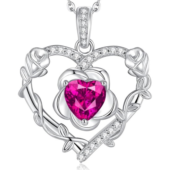 AGVANA Schmuck mit Geburtsstein Oktober, rosa Turmalin-Halskette für Frauen, Halskette mit Herz-Rosen-Blumen-Anhänger aus Sterlingsilber, Jahrestag, Geburtstag, Geschenke für Frauen, Ehefrau, Sie AGVANA Schmuck mit Geburtsstein Oktober, rosa Turmalin-Halskette für Frauen, Halskette mit Herz-Rosen-Blumen-Anhänger aus Sterlingsilber, Jahrestag, Geburtstag, Geschenke für Frauen, Ehefrau, Sie