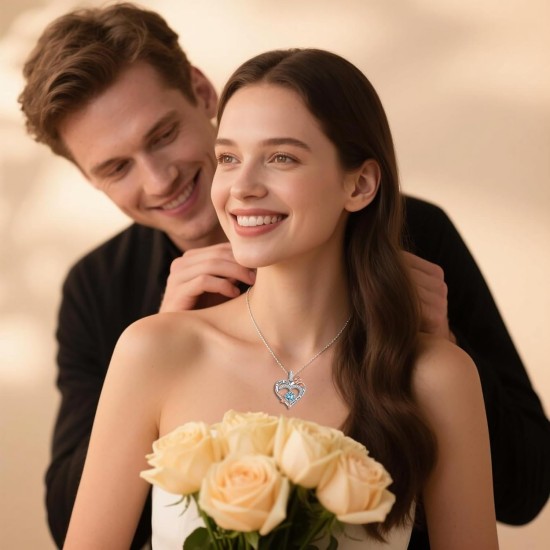 Rosen-Geburtsstein-Herz-Halsketten für Frauen, S925-Sterlingsilber, „I Love You“, Schmuck, Geschenk für Frauen, Geburtstag, Hochzeitstag, Muttertagsgeschenke für Mutter, Mutter, Ehefrau, Freundin mit Geburtsstein-Anhänger-Halskette