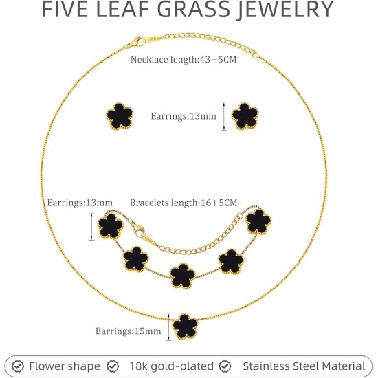 Gold-Halsketten-Armband-Ohrring-Set – 18 Karat vergoldetes Blumen-Armband, Kette, Edelstahl, nicht anlaufend, Blumen-Anhänger, Ohrstecker-Schmuck-Sets, Weihnachtsgeburtstag, Glücksgeschenk für Mutter, Ehefrau, Tochter, Freundin Gold-Halsketten-Armband-Ohrring-Set – 18 Karat vergoldetes Blumen-Armband, Kette, Edelstahl, nicht anlaufend, Blumen-Anhänger, Ohrstecker-Schmuck-Sets, Weihnachtsgeburtstag, Glücksgeschenk für Mutter, Ehefrau, Tochter, Freundin
