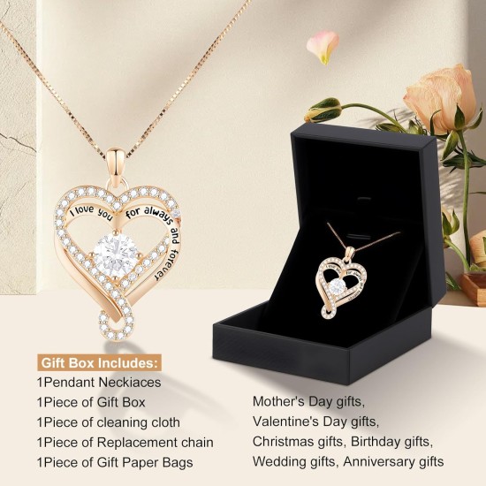 Geburtsstein-Herz-Halsketten für Frauen, Unendlichkeits-Anhänger aus S925-Sterlingsilber, Schmuck für Frauen, Hochzeitstag, Geburtstag, Muttertagsgeschenke für Mutter, Mutter, Ehefrau, Freundin