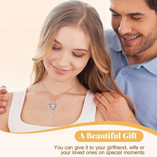 Unendlichkeits-Halskette für Damen, Herz-Halskette aus 925er-Sterlingsilber mit 5A-Zirkon, weißvergoldete verstellbare Kette, Geschenk zum Valentinstag, Geburtstag, Jahrestag für Ehefrau, Freundin, Mutter