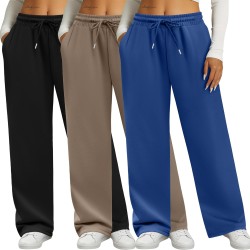 Neer 3er-Pack Damen-Jogginghosen mit Taschen, hoch taillierte, lässige Yoga-Hose, gemütliche Lounge-Jogginghose mit Kordelzug, lockeres, weites Bein