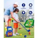 KINGTOP Kleinkind-Golfset mit Putting-Matte und Cornhole-Board, Kinder-Golfschläger von 3–5 Jahren mit 10 Bällen, 4 Schlägern, 2 Löchern und Wagen, Sportspielzeug für Kleinkinder im Innen- und Außenbereich