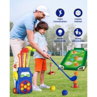 KINGTOP Kleinkind-Golfset mit Putting-Matte und Cornhole-Board, Kinder-Golfschläger von 3–5 Jahren mit 10 Bällen, 4 Schlägern, 2 Löchern und Wagen, Sportspielzeug für Kleinkinder im Innen- und Außenbereich