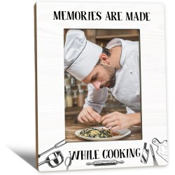 Cooking Gifts Picture Frame 5x7, Chef Gifts Photo Frame, Gift for Chef Cook CookingLover Hostess, Memories are Made While Cooking Wooden Picture Photo Frames for Desk Home Room Decor