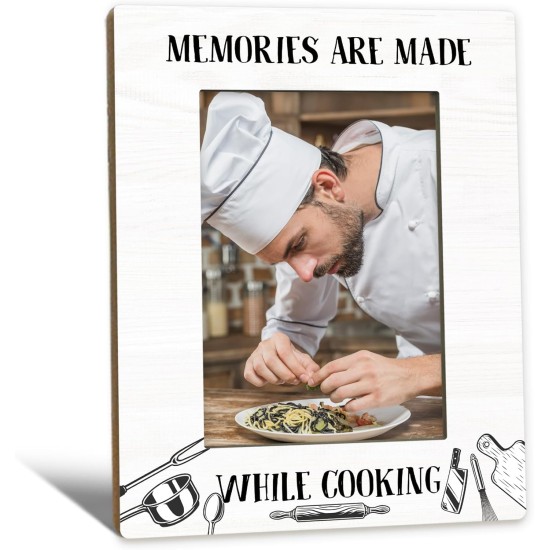 Cooking Gifts Picture Frame 5x7, Chef Gifts Photo Frame, Gift for Chef Cook CookingLover Hostess, Memories are Made While Cooking Wooden Picture Photo Frames for Desk Home Room Decor