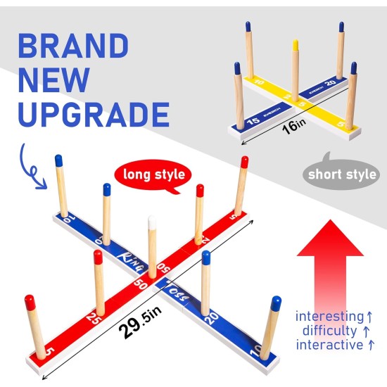 EVERICH TOY Spielzeug für drinnen und draußen, verbessertes großes Ringwurfspiel aus Holz, Hofspiele für Kinder, Rasenspiele im Freien für die Familie mit 10 Kunststoffringen und 10 Seilen, 1 Tragetasche