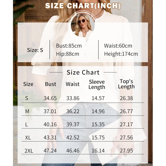 Sommer-Tops für Damen, 2026, trendige, elegante, lässige Bluse, Puff-Kurzarm-Shirts, Strick-Henley-T-Shirt mit V-Ausschnitt und Tunika