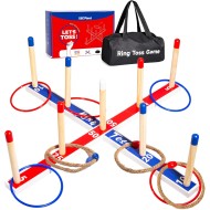 EVERICH TOY Spielzeug für drinnen und draußen, verbessertes großes Ringwurfspiel aus Holz, Hofspiele für Kinder, Rasenspiele im Freien für die Familie mit 10 Kunststoffringen und 10 Seilen, 1 Tragetasche