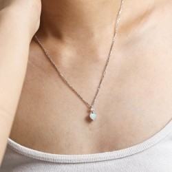 AGVANA 14 K massiver Weißgold-Diamant-Edelstein-Anhänger mit Sterling-Silber-Kette, 8 mm Herz-Geburtsstein-Halskette, edler Schmuck, Jahrestag, Geburtstag, Geschenke für Frauen, Mutter, Ehefrau