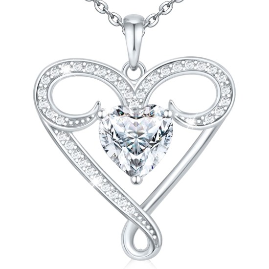 Unendlichkeits-Halskette für Damen, Herz-Halskette aus 925er-Sterlingsilber mit 5A-Zirkon, weißvergoldete verstellbare Kette, Geschenk zum Valentinstag, Geburtstag, Jahrestag für Ehefrau, Freundin, Mutter