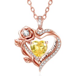 F Roségoldene Herz-Halskette mit Geburtsstein „Forever Love“, Geschenke für Frauen, „I Love You Forever“-Schmuck mit Geburtsstein-Anhänger, Valentinstag, Jahrestag, Geburtstag, Geschenke für Ihre Frau, Mutter, Oma, Tochter