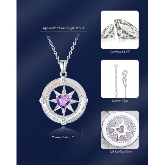 FANCIME Kompass-Halskette für Damen, Sterlingsilber, Kompass-Schmuck, Opal-Anhänger, feiner Schmuck, Edelstein, Geburtstag, Muttertag, Geschenke für Ehefrau, Frauen, Sie FANCIME Kompass-Halskette für Damen, Sterlingsilber, Kompass-Schmuck, Opal-Anhänger, feiner Schmuck, Edelstein, Geburtstag, Muttertag, Geschenke für Ehefrau, Frauen, Sie