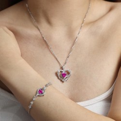 AGVANA Schmuck mit Geburtsstein Oktober, rosa Turmalin-Halskette für Frauen, Halskette mit Herz-Rosen-Blumen-Anhänger aus Sterlingsilber, Jahrestag, Geburtstag, Geschenke für Frauen, Ehefrau, Sie