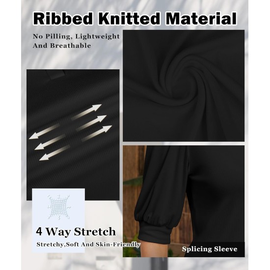 Sommer-Tops für Damen, 2026, trendige, elegante, lässige Bluse, Puff-Kurzarm-Shirts, Strick-Henley-T-Shirt mit V-Ausschnitt und Tunika