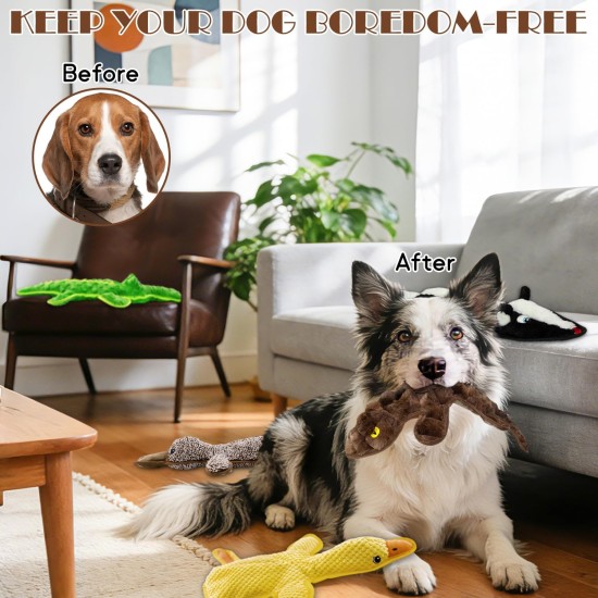 Keine Füllung, Quietschspielzeug für Hunde, 5er-Pack Kauspielzeug mit Knistereffekt, um sie zu beschäftigen, Plüsch-Welpen-Beißspielzeug zum Spielen im Innen- und Außenbereich, bestes Geburtstagsgeschenk für große Rassen