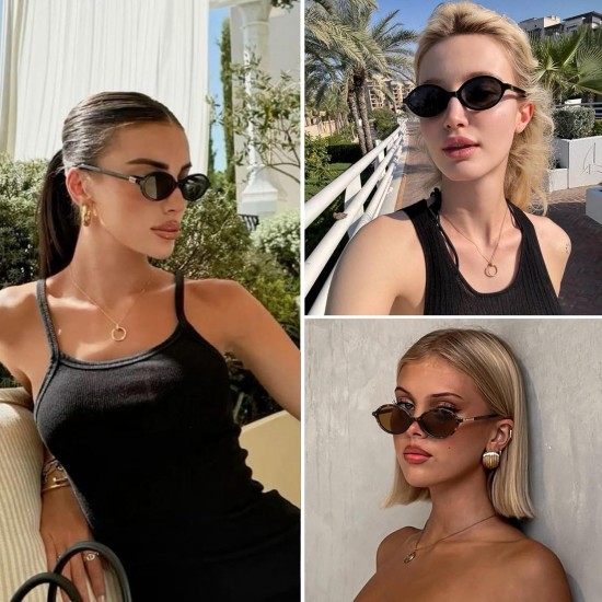 Ovale Retro-Sonnenbrille für Damen, Vintage-Stil der 90er Jahre, Y2K, trendige Designer-Sonnenbrille