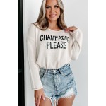 Damenmode 2026 Champagne Please Grafik-Langarm-Pullover, lockerer Strick-Sweatshirt-Oberteil mit Rundhalsausschnitt Damenmode 2026 Champagne Please Grafik-Langarm-Pullover, lockerer Strick-Sweatshirt-Oberteil mit Rundhalsausschnitt