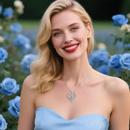 Rosen-Geburtsstein-Herz-Halsketten für Frauen, S925-Sterlingsilber, „I Love You“, Schmuck, Geschenk für Frauen, Geburtstag, Hochzeitstag, Muttertagsgeschenke für Mutter, Mutter, Ehefrau, Freundin mit Geburtsstein-Anhänger-Halskette