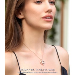 Beam & Bask Rose Flower Heart Moissanit-Halsketten für Ehefrau, S925-Silberanhänger für Frauen, 18 Karat vergoldeter Schmuck für ihre Freundin, Mutter, zum Jahrestag und Geburtstag