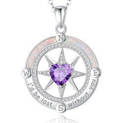 FANCIME Kompass-Halskette für Damen, Sterlingsilber, Kompass-Schmuck, Opal-Anhänger, feiner Schmuck, Edelstein, Geburtstag, Muttertag, Geschenke für Ehefrau, Frauen, Sie