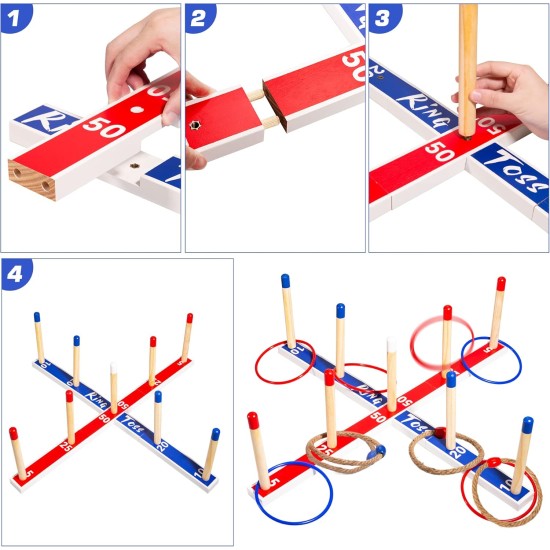 EVERICH TOY Spielzeug für drinnen und draußen, verbessertes großes Ringwurfspiel aus Holz, Hofspiele für Kinder, Rasenspiele im Freien für die Familie mit 10 Kunststoffringen und 10 Seilen, 1 Tragetasche