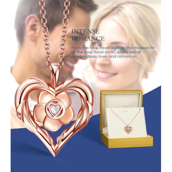Beam & Bask Rose Flower Heart Moissanit-Halsketten für Ehefrau, S925-Silberanhänger für Frauen, 18 Karat vergoldeter Schmuck für ihre Freundin, Mutter, zum Jahrestag und Geburtstag Beam & Bask Rose Flower Heart Moissanit-Halsketten für Ehefrau, S925-Silberanhänger für Frauen, 18 Karat vergoldeter Schmuck für ihre Freundin, Mutter, zum Jahrestag und Geburtstag