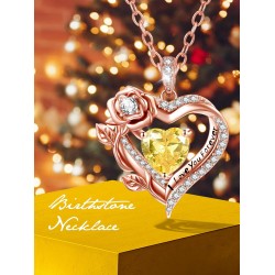 F Roségoldene Herz-Halskette mit Geburtsstein „Forever Love“, Geschenke für Frauen, „I Love You Forever“-Schmuck mit Geburtsstein-Anhänger, Valentinstag, Jahrestag, Geburtstag, Geschenke für Ihre Frau, Mutter, Oma, Tochter