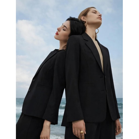 OmicGot Damen-Blazer für Business-Casual-Büroarbeit – vorne offen, langärmelig, Revers-Anzugjacke mit Taschen, S-XL