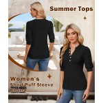 Sommer-Tops für Damen, 2026, trendige, elegante, lässige Bluse, Puff-Kurzarm-Shirts, Strick-Henley-T-Shirt mit V-Ausschnitt und Tunika