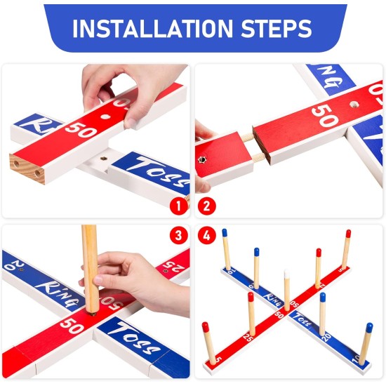 EVERICH TOY Spielzeug für drinnen und draußen, verbessertes großes Ringwurfspiel aus Holz, Hofspiele für Kinder, Rasenspiele im Freien für die Familie mit 10 Kunststoffringen und 10 Seilen, 1 Tragetasche