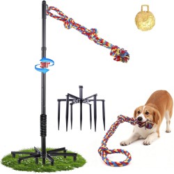 Tether Tug Outdoor-Hundespielzeug, Tether Tug für große Hunde, Federstange für Hunde im Park, Hof, Rasen, 2-Seil-Spielzeug und Klingel, zum Verfolgen und Solo-Spielen, Tether Interactive Dog Tug Toy, für mittelgroße kleine Hunde (schwarz)