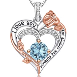 Rosen-Geburtsstein-Herz-Halsketten für Frauen, S925-Sterlingsilber, „I Love You“, Schmuck, Geschenk für Frauen, Geburtstag, Hochzeitstag, Muttertagsgeschenke für Mutter, Mutter, Ehefrau, Freundin mit Geburtsstein-Anhänger-Halskette