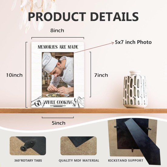 Cooking Gifts Picture Frame 5x7, Chef Gifts Photo Frame, Gift for Chef Cook CookingLover Hostess, Memories are Made While Cooking Wooden Picture Photo Frames for Desk Home Room Decor