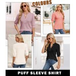Sommer-Tops für Damen, 2026, trendige, elegante, lässige Bluse, Puff-Kurzarm-Shirts, Strick-Henley-T-Shirt mit V-Ausschnitt und Tunika